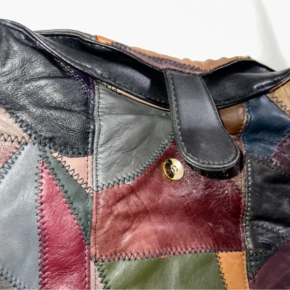Patchwork Leather Shoulder Bag Genuine Leather Purse MultiColor Luxury Boho - Picture 9 of 16